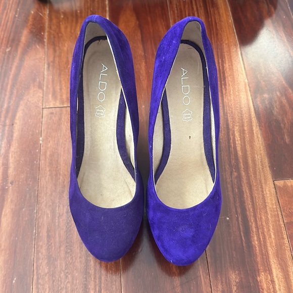 Aldo Royal Purple Suede Platform Wedge Heels Size 8 (EU 38.5) - Picture 2 of 16